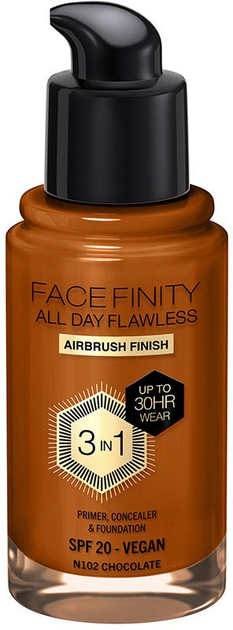 Тональна основа Max Factor Facefinity All Day Flawless 3 in 1 Foundation SPF 20 N102 Chocolate 30 мл (3616303999704) - зображення 1