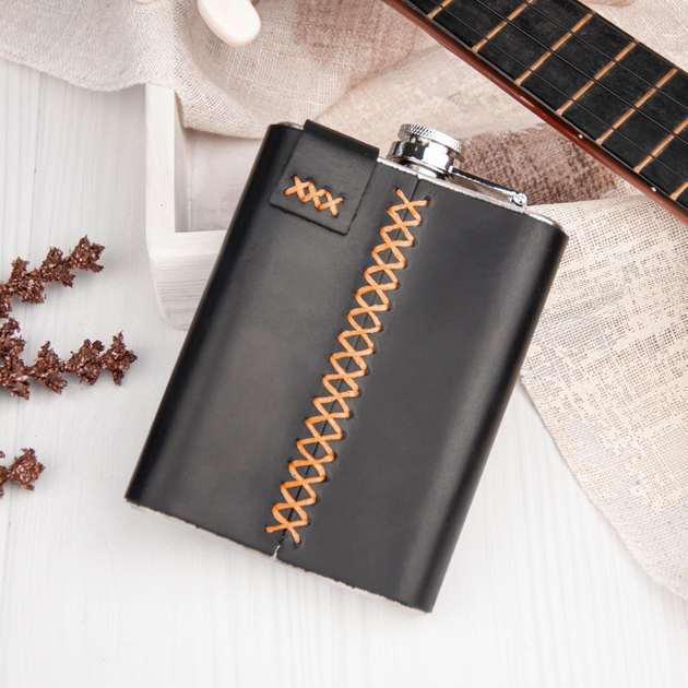 Фляга для алкоголя в кожаном чехле с гравировкой Слава Україні, 240 мл ...