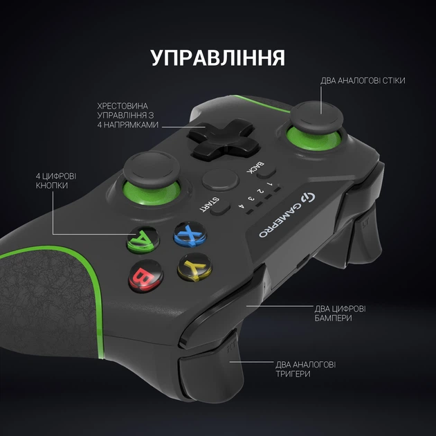 Бездротовий геймпад GamePro MG650B Black-Green - зображення 15