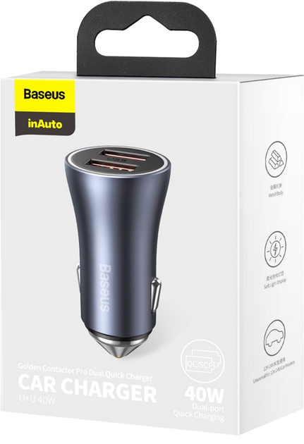 Автомобільний зарядний пристрій Baseus 40W USB/USB Type-C Dark Grey (CCJD-A0G) - зображення 7