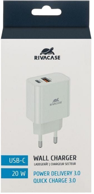 Зарядний пристрій для телефону Rivacase 20W USB-A/USB Type-C Quick Charge 3.0 White (PS4102W00WHITE) - зображення 2