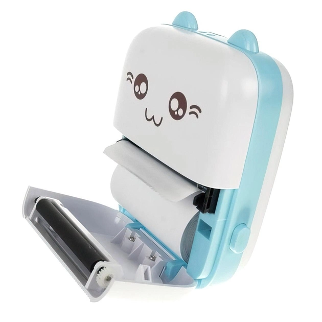 Принтер детский аккумуляторный термопринтер с Bluetooth Mini printer Cat Ears 8499 бело-синий - изображение 3