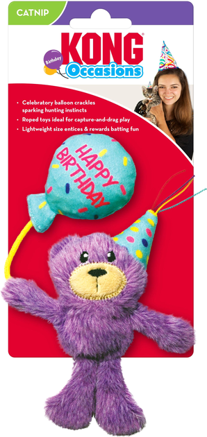 Іграшка для котів Kong Cat Occasions Birthday Teddy 18 см Purple (0035585459288) - зображення 1