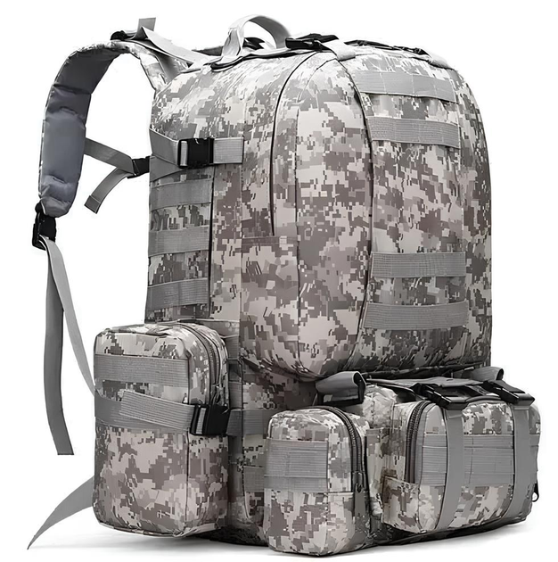 Тактический военный рюкзак 60 л Oxford 600D со стропами MOLLE и 3 подсумками Пиксель - изображение 1