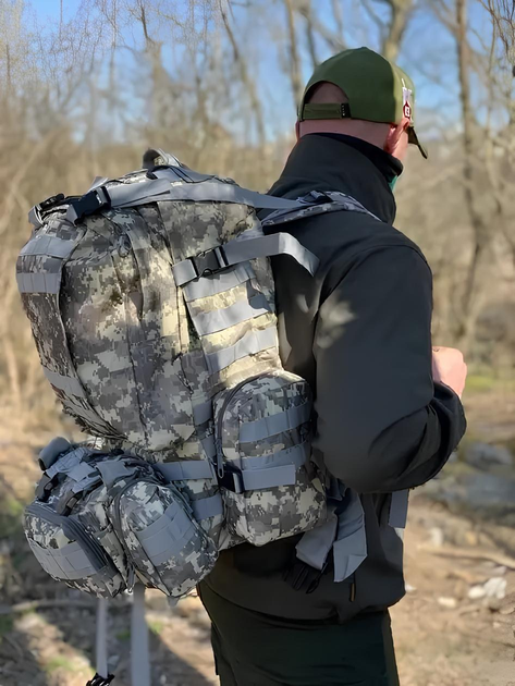 Тактический военный рюкзак 60 л Oxford 600D со стропами MOLLE и 3 подсумками Пиксель - изображение 2