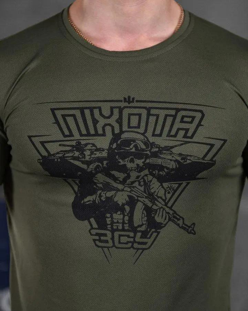 Тактическая мужская потоотводящая футболка Пехота ЗСУ M олива (85829) - изображение 2