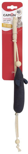 Іграшка для котів Camon Вудка з дерев'яною ручкою та мишкою 40 см (8019808222530) - зображення 1