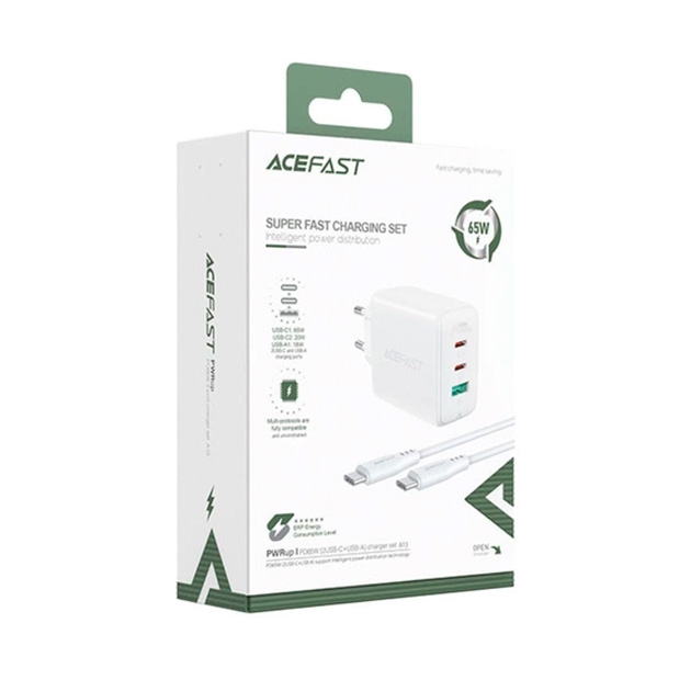 Зарядне мережеве ACEFAST A13 QC3.0 PD65W 2Type-C USB 3А + кабель Type-C ...