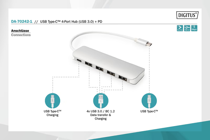 USB-хаб Digitus USB-C 4-port + PD Silver (4016032455653) - зображення 7