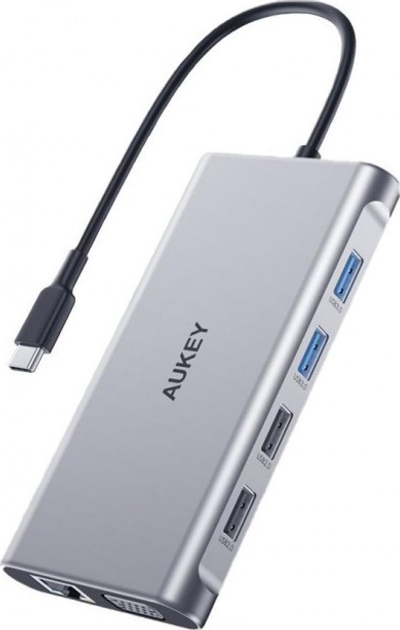 Алюмінієвий Хаб USB-C 10в1 RJ45 Ethernet 10/100/1000Mbps 4xUSB HDMI 4k при 30Hz SD i microSD USB-C Power Delivery 100W (5902666662927) - зображення 1