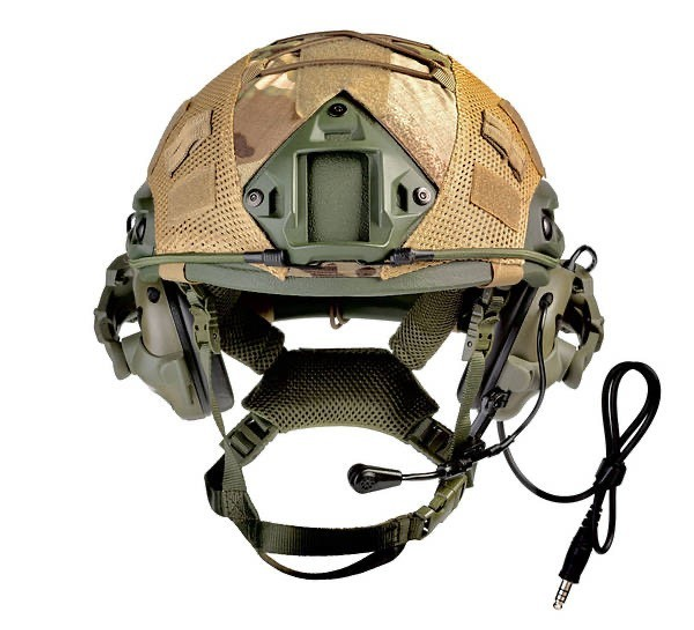 Балістичний шолом каска FAST Helmet NIJ IIIA оливковий+Тактичні навушники M32+квер - зображення 2
