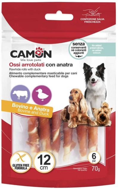 Pałeczki dla psów Camon z kaczką 12 cm 6 szt 70 g (8019808187648) - obraz 1