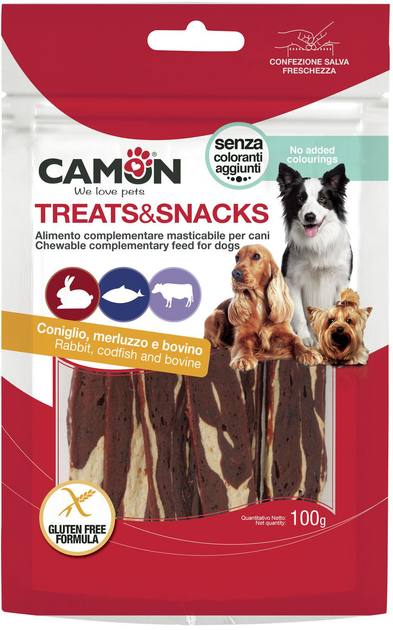 Przysmak dla psów Camon Treats and Snacks Wędzone mięso wołowe królika i dorsza 100 g (8019808218687) - obraz 1