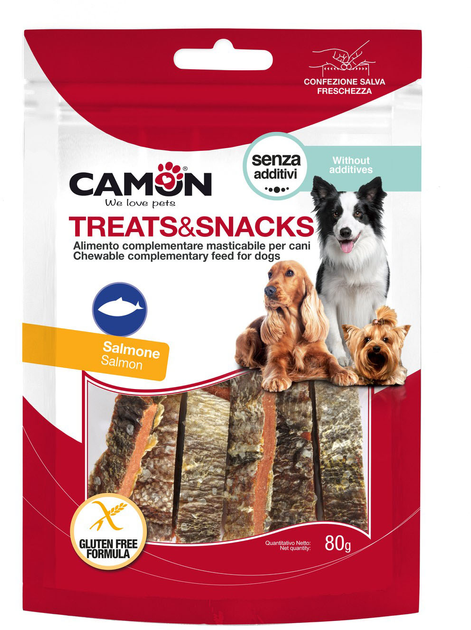 Ласощі для собак Camon Treats and Snacks Великі стрипси з лосося 80 г (8019808224466) - зображення 1