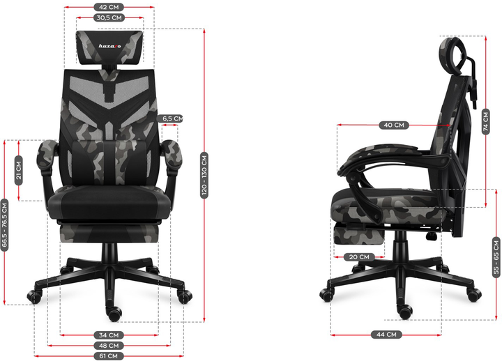 Геймерское игровое кресло Huzaro HZ-Combat 5.0 Camo перфорированная обшивка с подставкой для ног - изображение 10