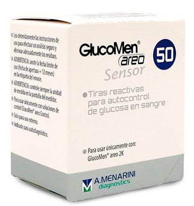 Тест - смужки для глюкометра Menarini Group Berlin-Chemie Glucomen Areo Sensor Glucosa 50 шт (8470001808530) - зображення 1