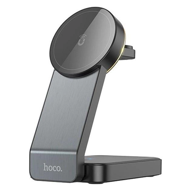 Беспроводная зарядная док-станция Hoco CQ3 для iPhone 14/13/12, iWatch и Airpods 15W Черный - Фото 2 Беспроводная зарядная док-станция Hoco CQ3 для iPhone 14/13/12, iWatch и Airpods 15W Черный - изображение 2
