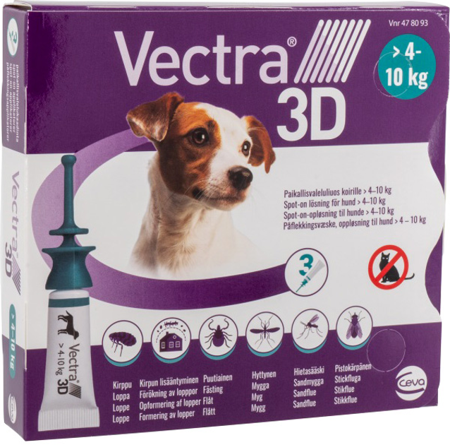 Krople na pchły i kleszcze Ceva Vectra 3D Spot On Solution dla psów 4-10 kg 3 szt (3411113012687) - obraz 1