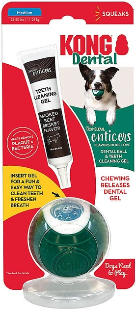 М'ячик стоматологічний + гель Tropiclean Kong Dental Ball & Teeth Cleaning Gel для собак 11-25 кг (0645095005884) - зображення 1