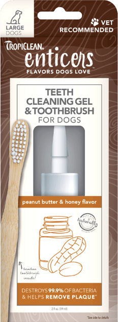 Zestaw do czyszczenia zębów dla dużych psów Tropiclean Enticers Gel and Brush L Peanut and Honey 59 ml (0645095004542) - obraz 1