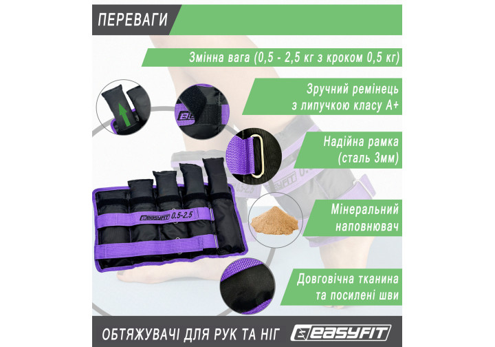 Утяжелители EasyFit наборные 0,5-2,5 кг черно-фиолетовые пара - изображение 4