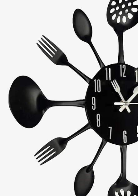 Настінний годинник на кухню "Strainer" - металевий годинник ложки-виделки для кафе та кухні, чорний, 35х35 см (102021) - изображение 4
