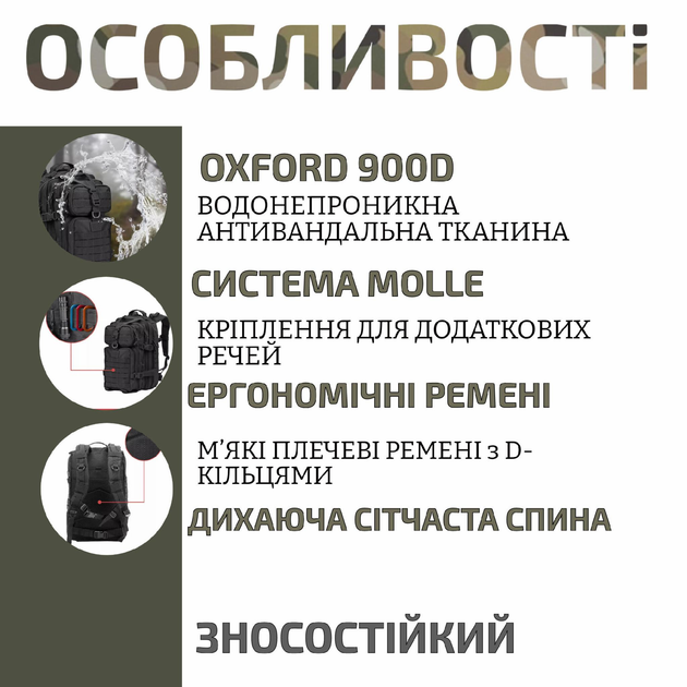 Тактический штурмовой армейский рюкзак койот 45л / военный рюкзак - изображение 2