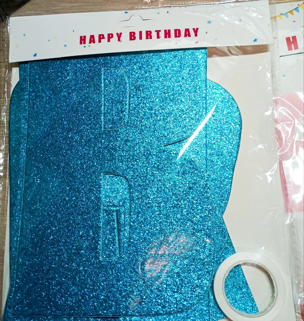 Прапорці Паперові Happy Birthday З Глітером | Бірюзовий - зображення 4
