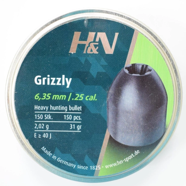 Пули для пневматики H&N Grizzly, 150шт., 2.02гр, 6.35 mm - изображение 1