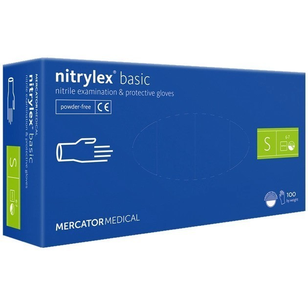 Рукавички нітрилові оглядові Mercator Medical Nitrylex BASIC blue нестерильні неприпудрені S 100 шт - изображение 1