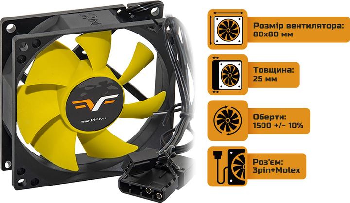 Вентилятор Frime FYF80 3Pin 80 мм Black/Yellow (FYF80HB3) - изображение 2