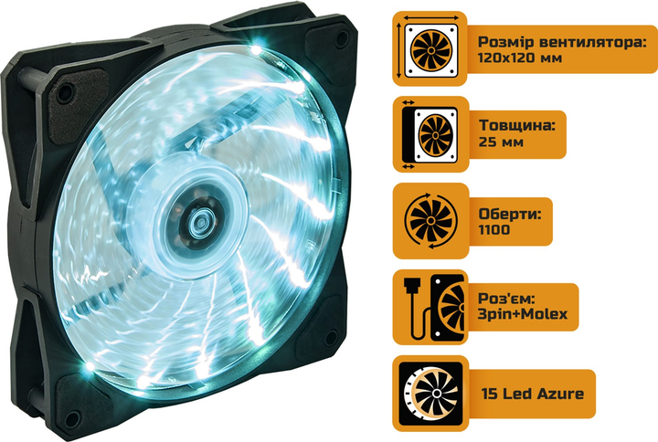 Вентилятор Frime Iris LED Fan 15LED Azure (FLF-HB120A15) - изображение 2