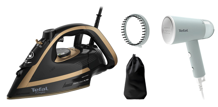 Праска Tefal PUREGLISS Coppertinto & Black FV8064E0 + Відпарювач Tefal Origin Travel DT1034E1 (Комплект) - зображення 1