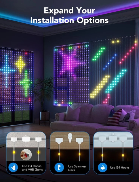 Завіса Govee LED WiFi Bluetooth Curtain Lights (6974316994459) - зображення 8