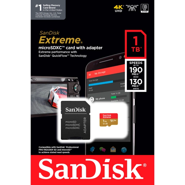 Карта пам'яті SanDisk 1TB microSD class 10 UHS-I U3 V30 Extreme (SDSQXAV-1T00-GN6MA) - Фото 5 Карта пам'яті SanDisk 1TB microSD class 10 UHS-I U3 V30 Extreme (SDSQXAV-1T00-GN6MA) - зображення 5