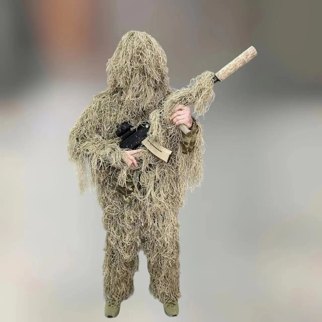 Маскувальний костюм Кікімора (Geely), нитка Койот, розмір M-L до 80 кг, костюм розвідника, маскхалат кікімора - зображення 1