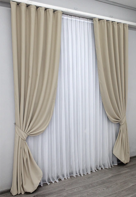 Комплект готовых штор VR-Textil Блэкаут Fusion Dimout № 1152ш бежевый 150х270 см 2 шт (30-968) - изображение 3