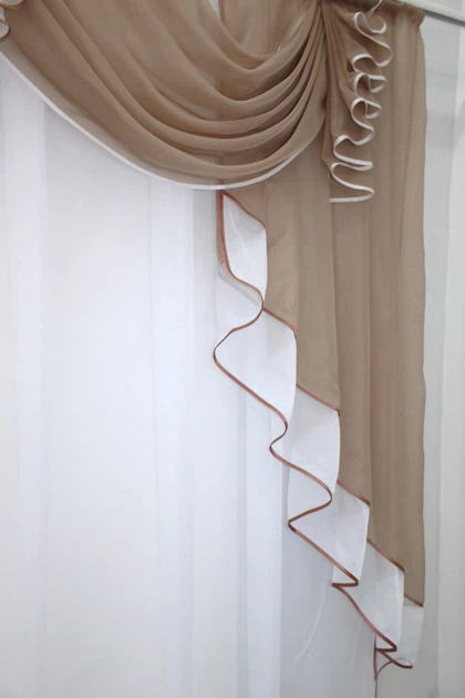 Кухонный ламбрекен VR-Textil № 107к с тюлью какао с белым 200х170 см (52-0393) - изображение 6
