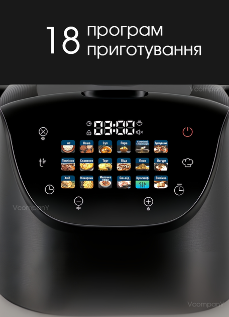 Мультиварка пароварака с сенсорным екраном Prime 860 Вт рисоварка на 18 программ, Черный - изображение 2
