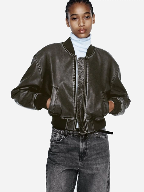 Куртка из искусственной кожи женская Zara 706848745 XS Серая