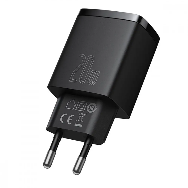 Сетевое зарядное устройство Baseus Compact Quick Charger 20W (USB-A + USB-C) QC PD Black - Фото 2 Сетевое зарядное устройство Baseus Compact Quick Charger 20W (USB-A + USB-C) QC PD Black - изображение 2