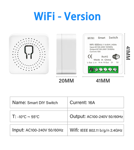 Бездротовий Wifi реле часу Tuya DIY Mini 220V 16A. Одноканальний релейний вмикач/вимикач - зображення 4