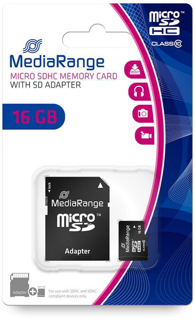 Karta pamięci MediaRange microSDHC 16GB Class 10 + adapter SD (4260283113538) - obraz 2