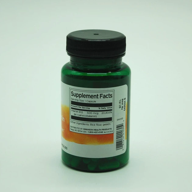 Вітамін B12, Vitamin B12, Swanson, 500 мкг, 100 капсул - изображение 2