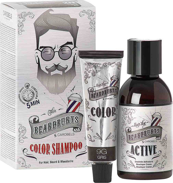 Zestaw farb do włosów, brody i wąsów Beardburys 9G szary 30 ml + 45 ml (8431332126014) - obraz 1