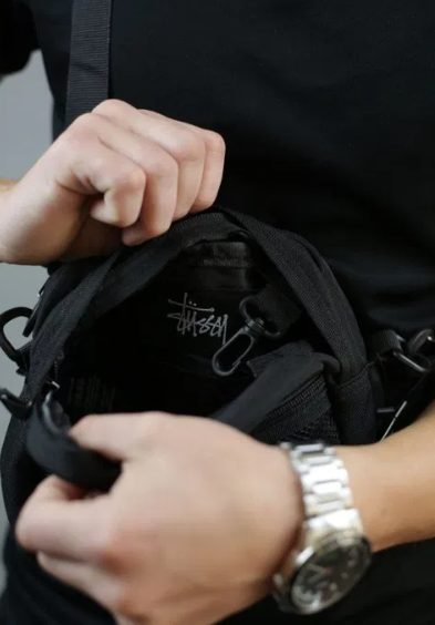 Барсетка мужская спортивная сумка-мессенджер кросс-боди stussy стуси с карманом с сетки черный (AN)32089 - изображение 2