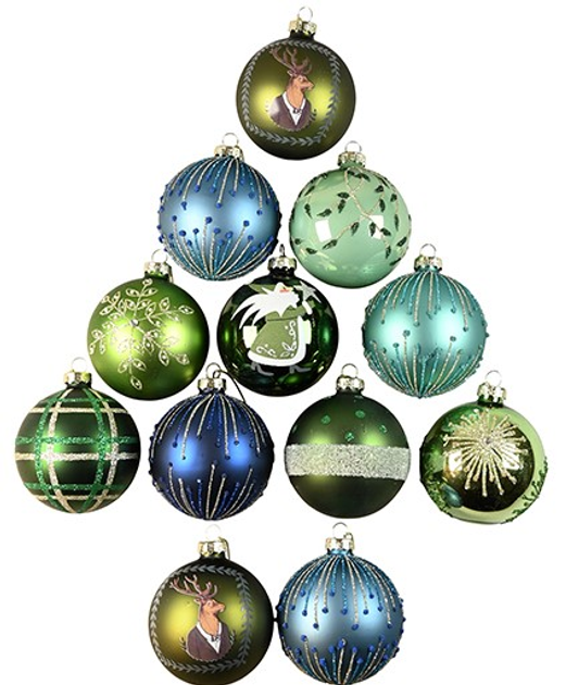 Zestaw ozdób choinkowych Det Gamle Apotek Christmas Ornament box Green/Blue 10 cm 12 szt (1131436) - obraz 1