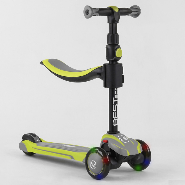 Детский самокат Best Scooter JS-20815 Серый / Салатовый с сиденьем для ...