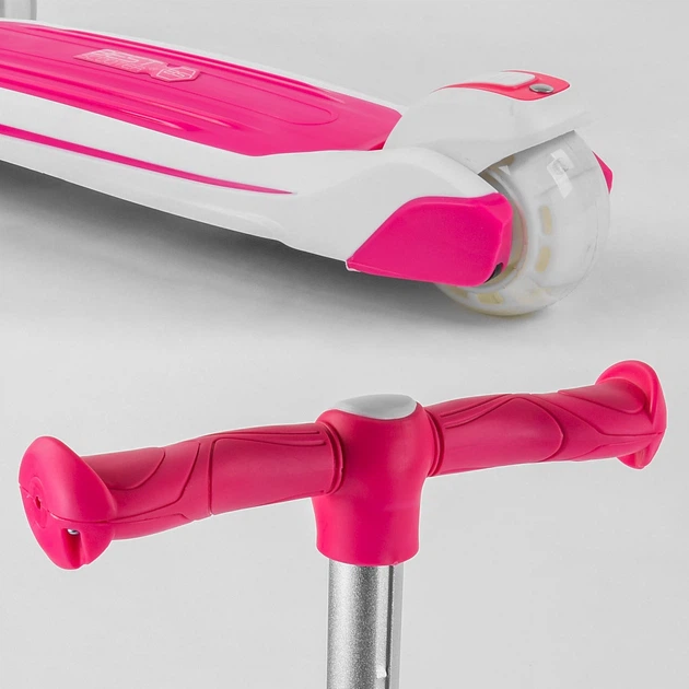 Триколісний дитячий самокат Best Scooter JS-41008 Рожевий / Білий з сидінням та підсвічуванням для дівчинки - зображення 7