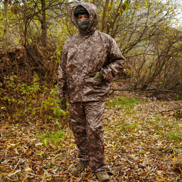 Тактичний дощовик костюм піксель Водозахисний Комплект Куртка + Штани з чохлом розмір L - изображение 1